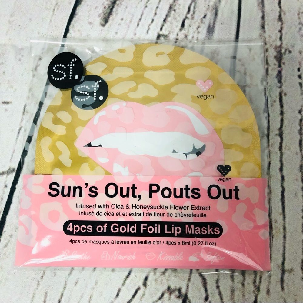 SF GLOW Vegan Sun’s Out, Pout’s Out Gold Foil Lip Masks x 4 Cica & Honeysuckle